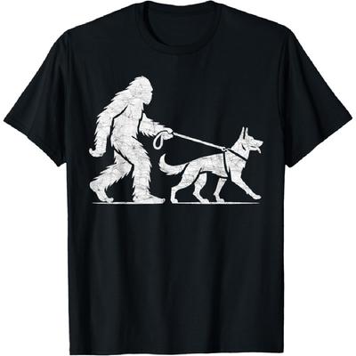 Bigfoot Walking German Shepherd Dog Lover Sasquatch T-Shirt