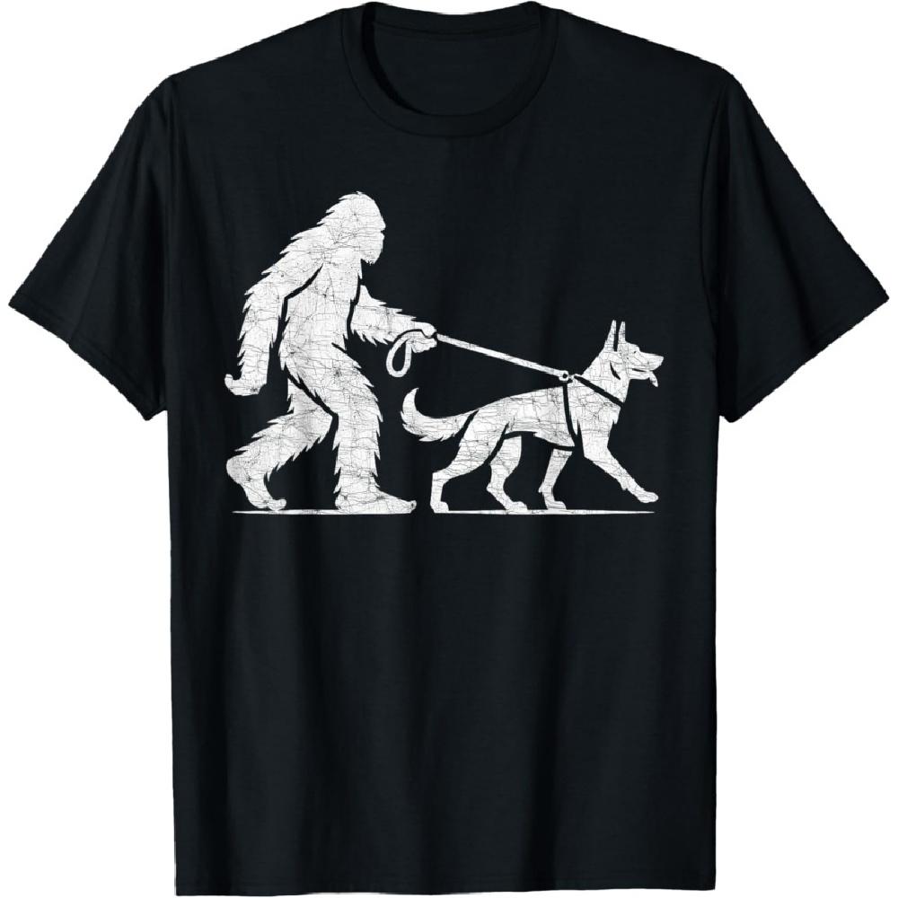 

Bigfoot Walking German Shepherd Dog Lover Sasquatch T-Shirt S