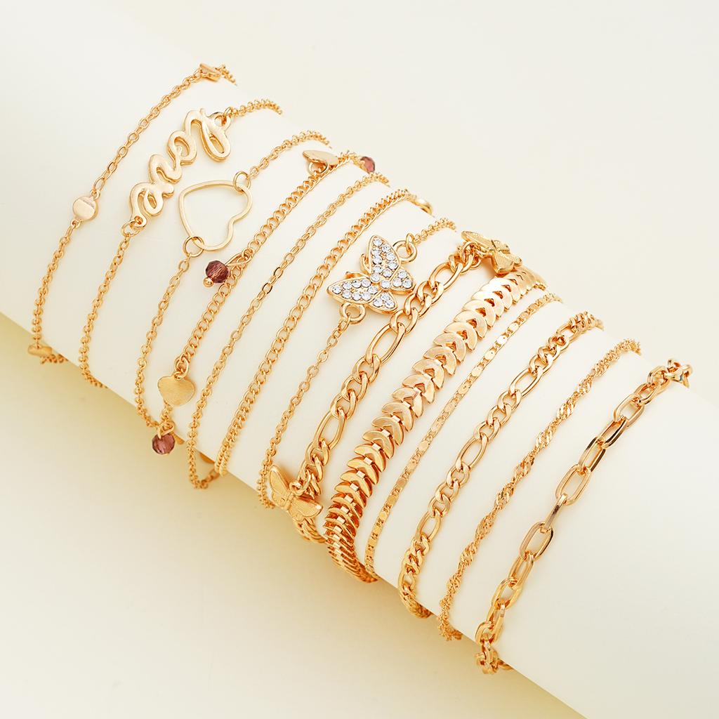 13 Pieces of Women's Butterfly Love Ball Chain Foot Chain Creative Multi-layer  Chain Pendant Foot Chain