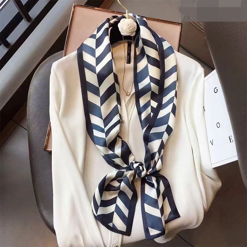 Spring Summer Fashion Scarf For Women Luxury Soft Satin Headband Neckerchief Foulard Female Hair Scarfs Neck Tie Skinny Scarves