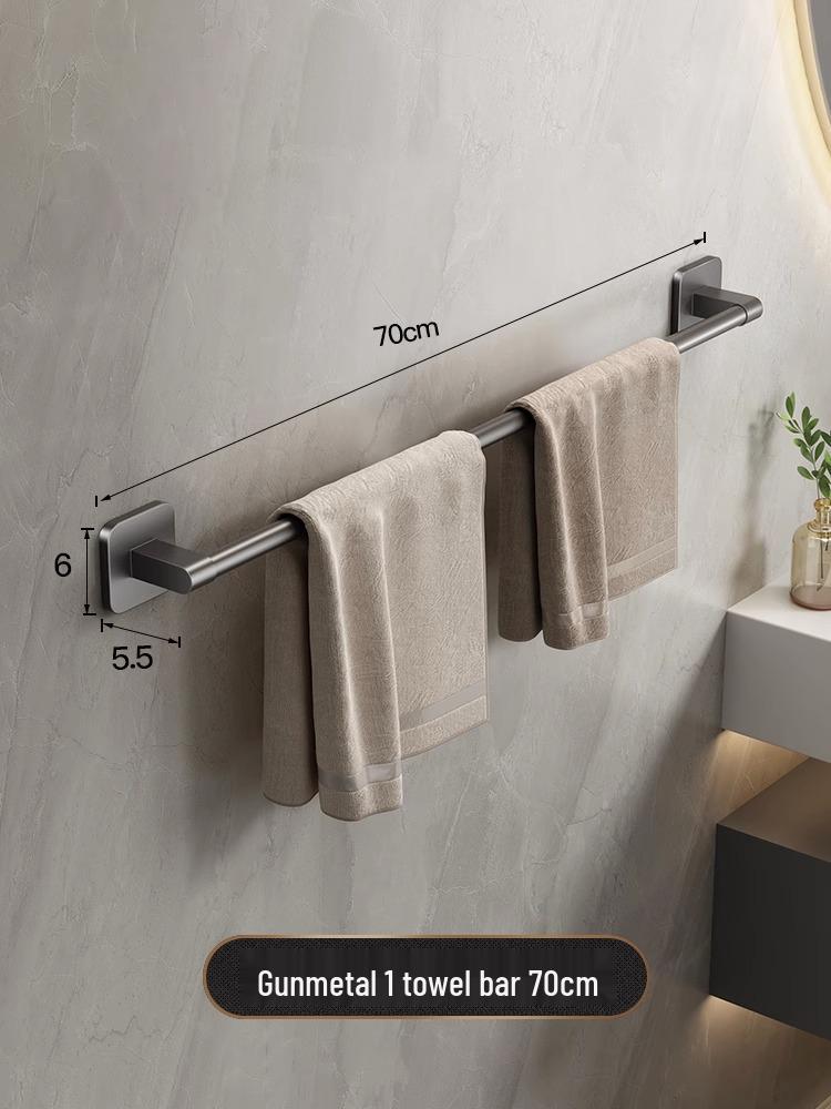 Wall-Mounted No-Punch Towel Rack with Shelf and Single Bar for Bathroom Storage