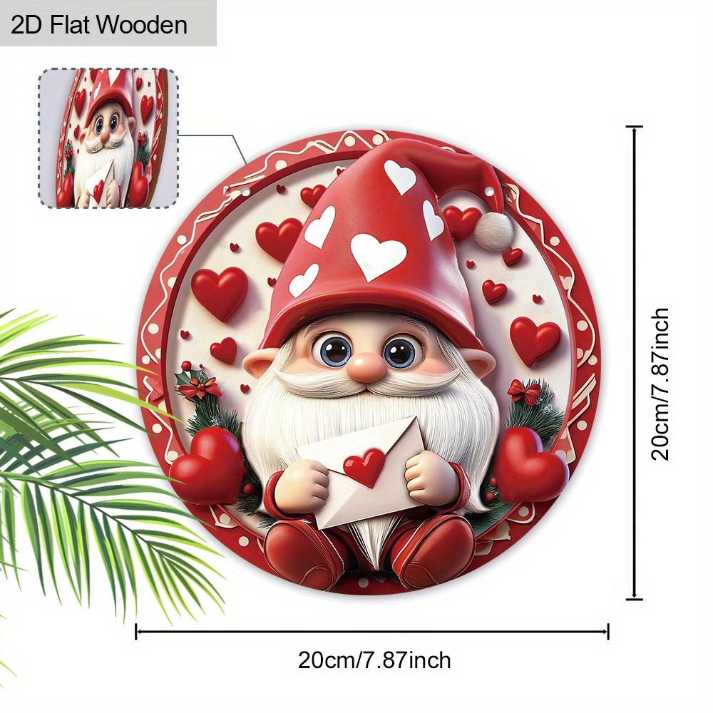 Valentine's Day Gnome with Love Letter Wooden Sign, Round Front Door Decor, Heart-Themed Wall Hanging - Ideal Romantic Gift