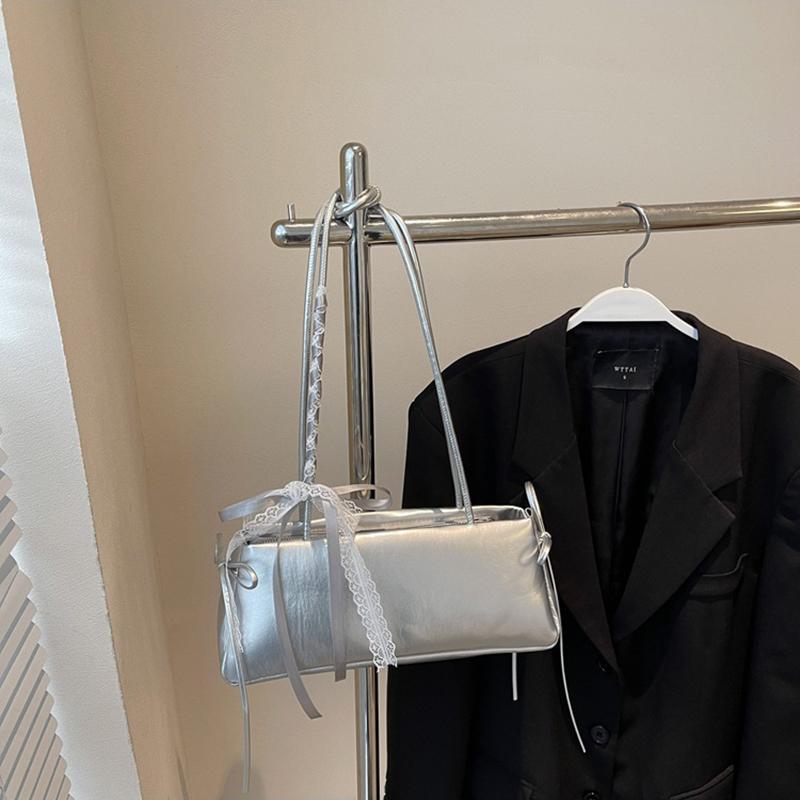 Spring New Simple Sweet Bow Ribbon Shoulder Bag Commuter and Leisure Versatile Underarm Bag for Women CLE