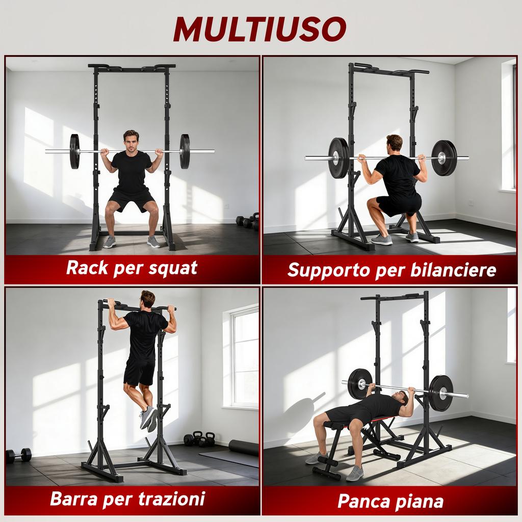 Adjustable Squat Rack With Double Support Weight Plate Holder And Pull Up Bar Steel 112 100x201 217 Cm Black