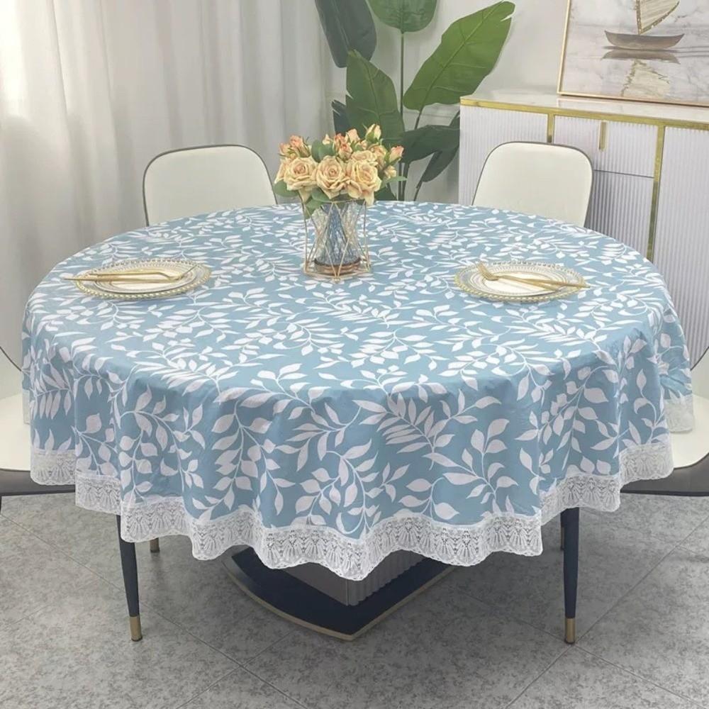 Pastoral Style PVC Tablecloth Printed Design Oil Resistant Waterproof Tablecloth Lace Hem Flower Pattern Round Table Cover