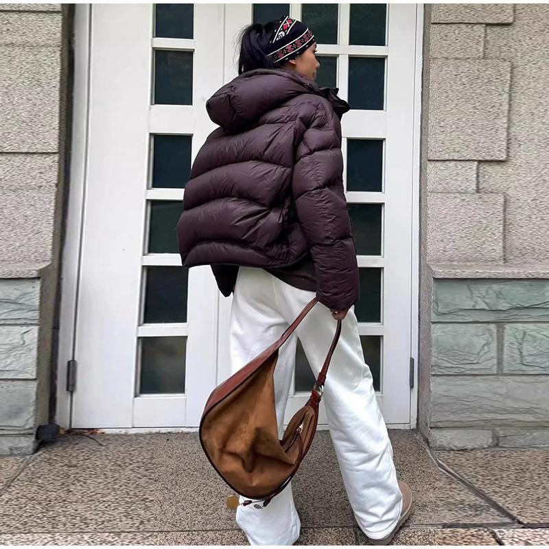 Kapuzen-Daunenjacke Damen Winter 2025 Neue Mode Grau Brotjacke Lässige Kurze Steppjacke