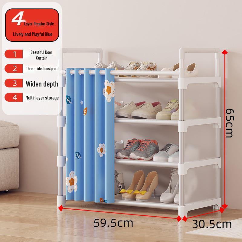 Dustproof Multi-layer Shoe Rack with Door Curtain for Entryways