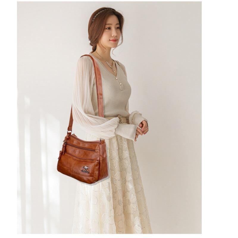 Crossbody New Shoulder Bag Soft Leather Texture Bag Women Fashion Minimalist Euro-American Trend Vintage Multi-Pocket Large Capacity