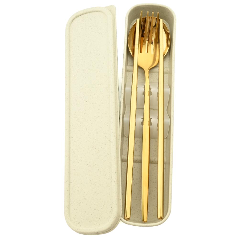 Gold Geschirr Set Reise Camping Besteck Gabel Löffel Stäbchen Set Geschirr Mit Tragbare Box Edelstahl Besteck Set