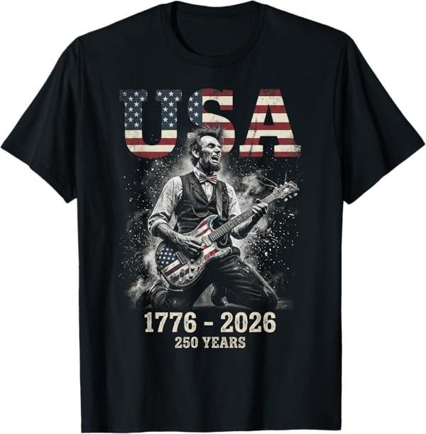 Авраам Линкольн США 250 лет 1776-2026 Рок-гитара Футболка S разноцветный