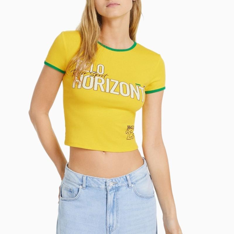 

Короткий топ с круглым вырезом в европейском и американском стиле в стиле ретро L жёлтый