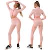 Damen High-Waist Schnelltrocknendes Yoga-Set: Langärmeliges Oberteil & Hose, ideal für Herbst/Winter-Fitness.