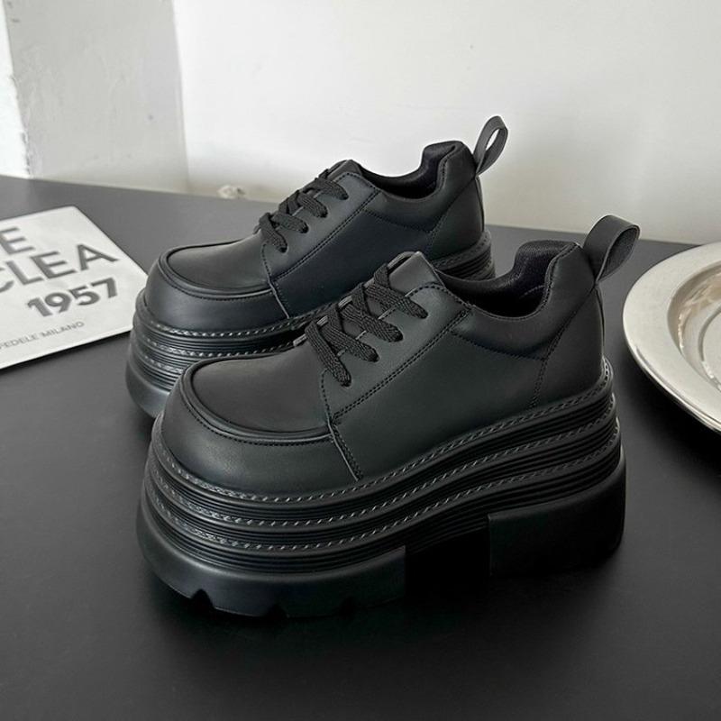 Women's Fashion Thick Heel Shoes Autumn New Round Head Deep Mouth Front Lacing Platform Non-slip High Heels