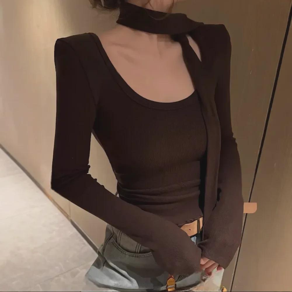 2025 Fall Korean Solid Color Casual Round Neck Long Sleeve Short Bottom T-Shirt for Small Men.