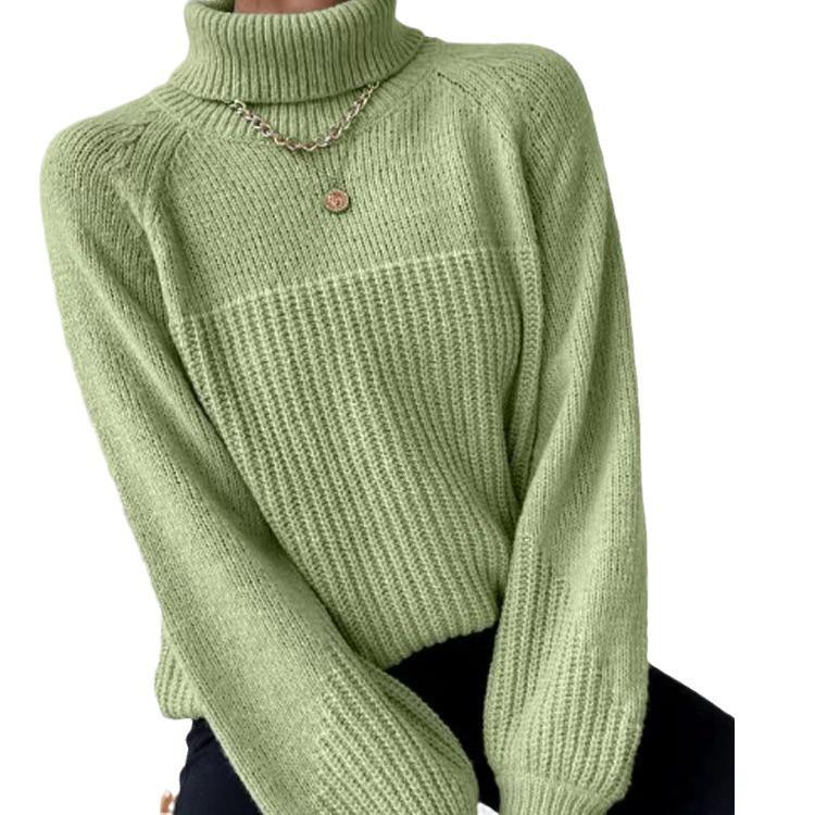 2026 Autumn/Winter Women's European American Simple Lapel Raglan Sleeve Pullover Knit Sweater