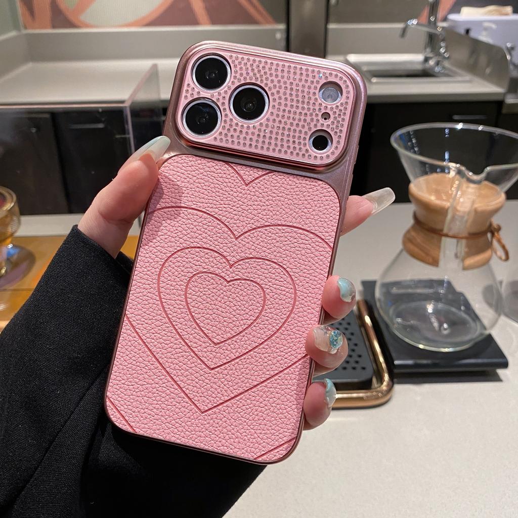 Instantly Change 17 Rhinestone Lens Embossed Heart Pattern Case For For Iphone 17 Air 16 1 14 13 Pro Max Large Window Matte Cover