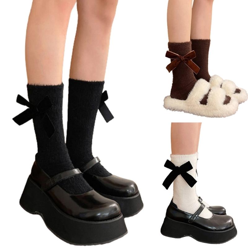 Cute Bowknot Socks for Women Middle Tube Sock Stylish Princess Dress Socks with Delicate Detail