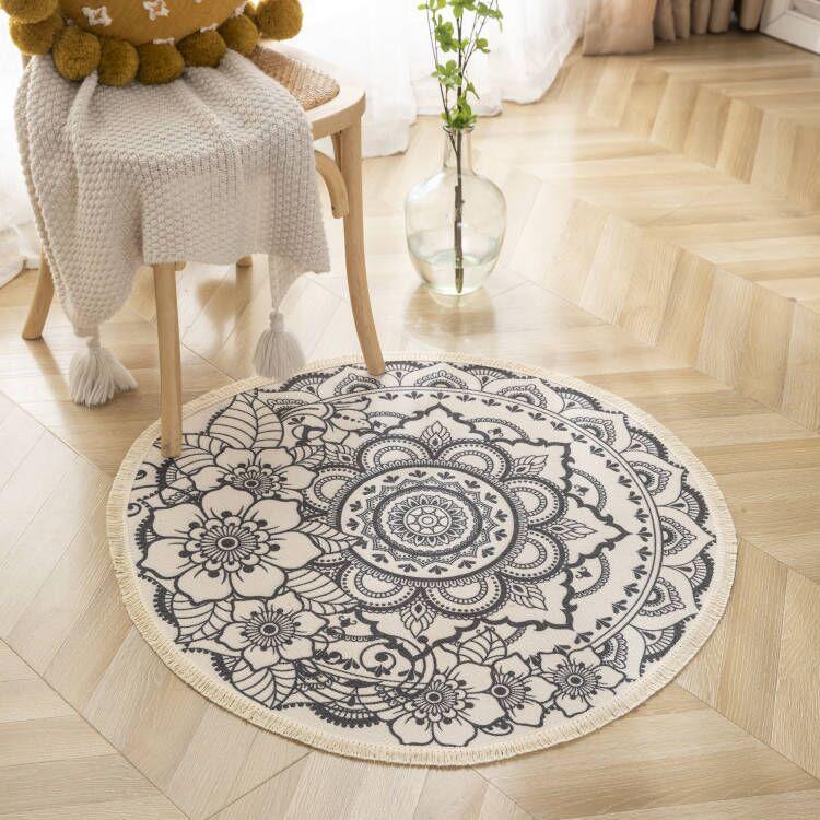 Boho Round Carpet Rugs for Living Room Ethnic Mandala Tassel Carpet Bedroom Floor Mat Cotton Linen Large Muslim Prayer Rugs