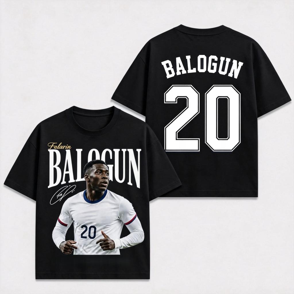 Folarin Balogun America No20 Football Tshirt Unisex Unisex Summer 100 Cotton Clothing Oversize Short Sleeved Top Streetwear Unisex
