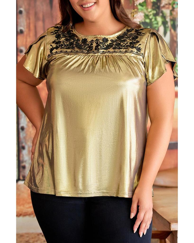 Azura Exchange Floral Embroidered Short Sleeve Top