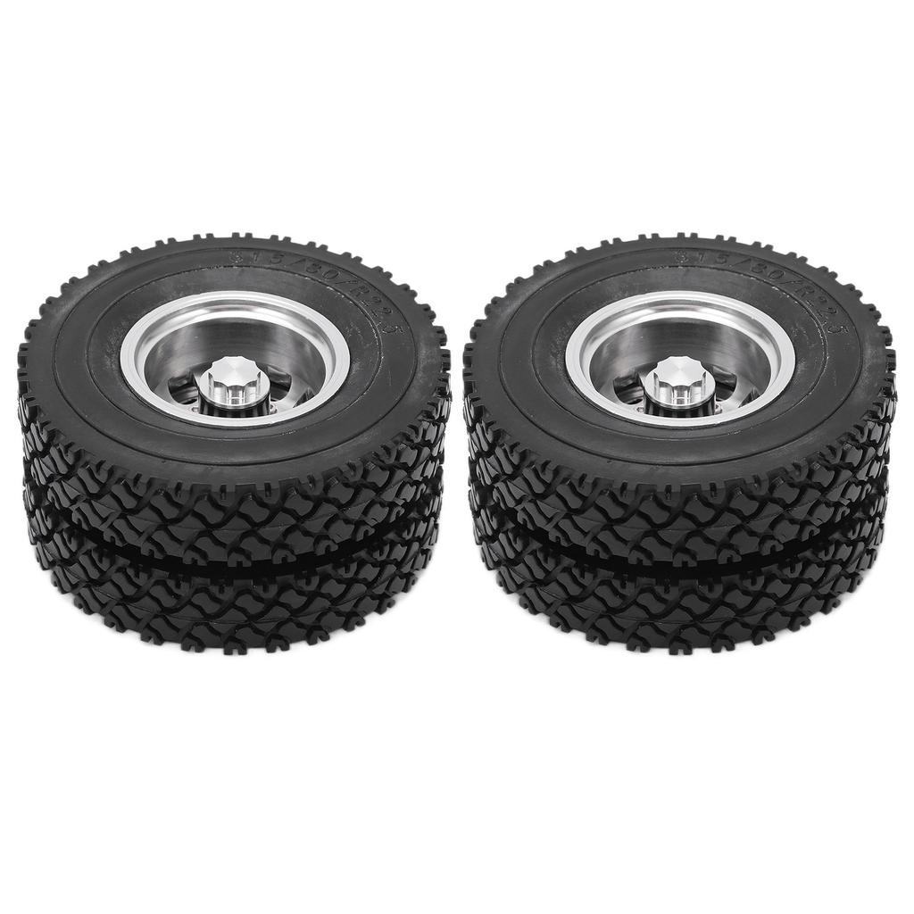 2pcs RC Aluminum Alloy Rear Wheel Hub Rims with Rubber Tires for Tamiya 1 14 Tractor Dump Truck TrailerBlack