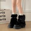 Fashion Cool Brown Fur Round Toe Ankle Boots Versatile Belt Buckle Design Stylish Winter Short Boots Bottes Femmes Size 35-40