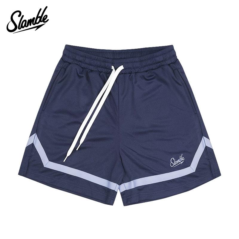 Slamble Men's American Basketball Shorts Contrast Color Braid below the Knee Short-Length Pants Fitness Patchwork