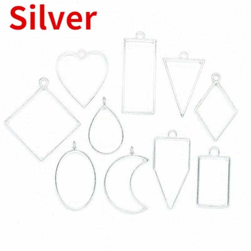 

Набор из 10 шт./компл. Геометрические металлические подвески-рамки Набор для самостоятельного изготовления подвесок Эпоксидная УФ-кристаллическая форма для ювелирных изделий, ожерелий серебряный