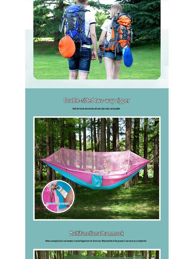 Quick-Open Mosquito-Proof Outdoor Hammock: Encrypted Mesh Parachute Nylon with Mosquito Net for Single/Double Camping