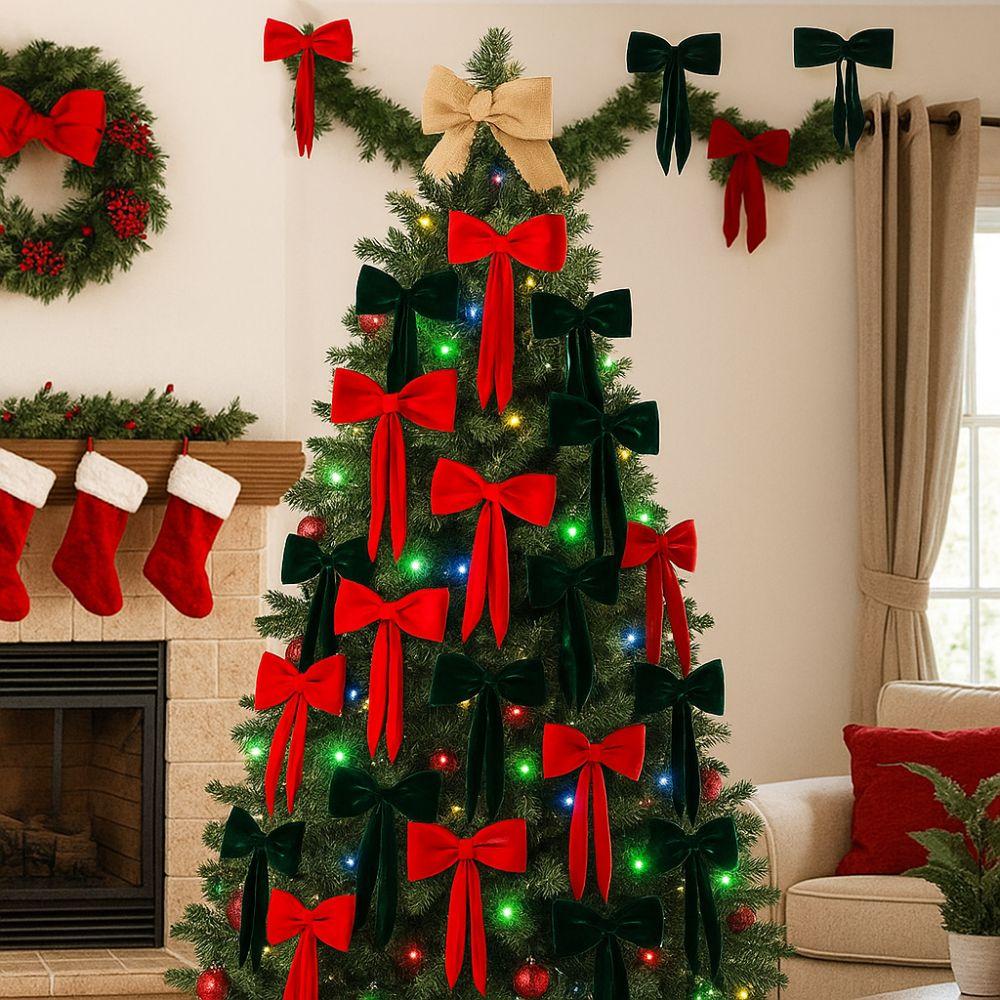 Soft Christmas Bow Decoration Flocking Hanging Bowknot Large Bow Decor  Holiday Season