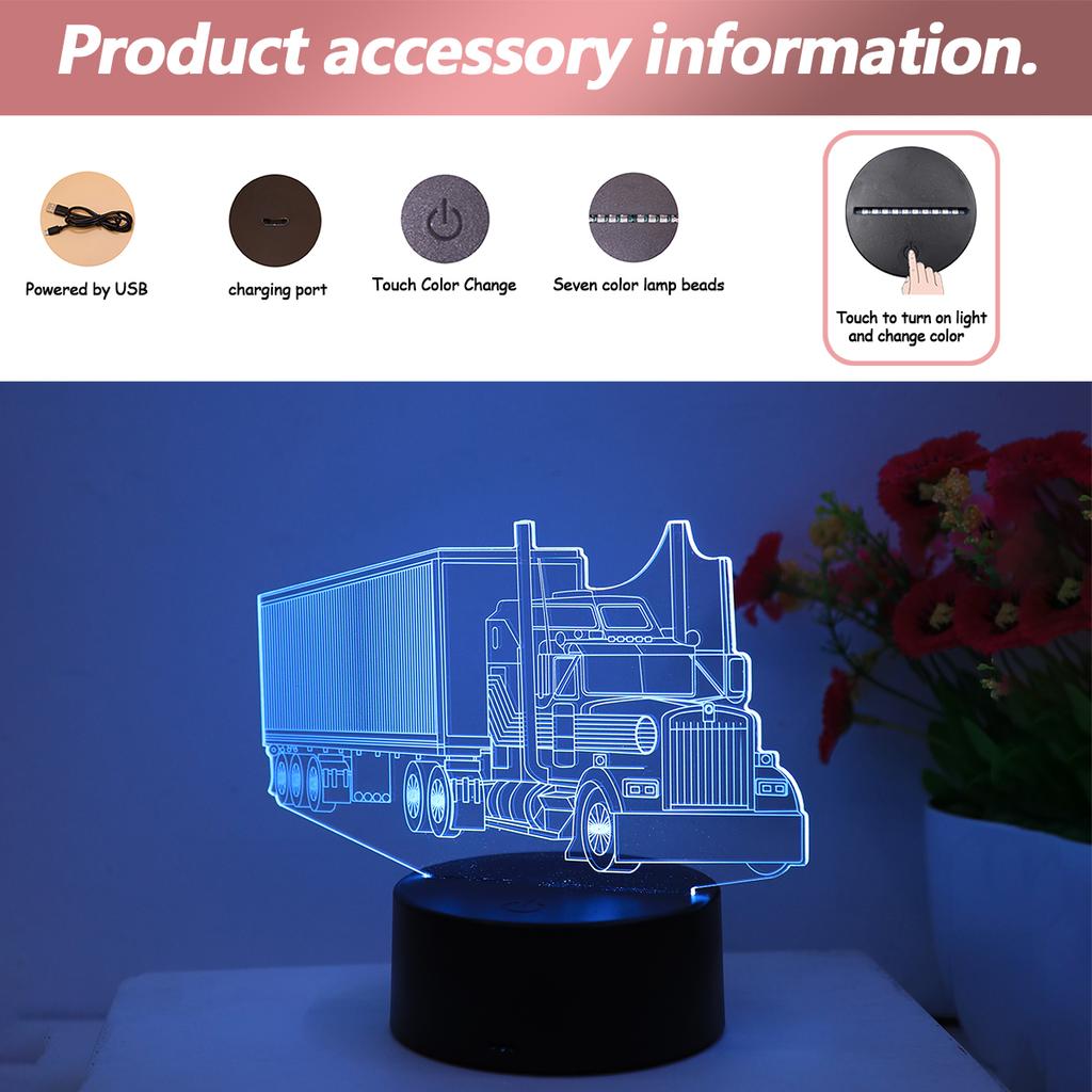 Touch seven color gradient truck 3D night light, creative desktop and bedroom atmosphere light, room decoration light