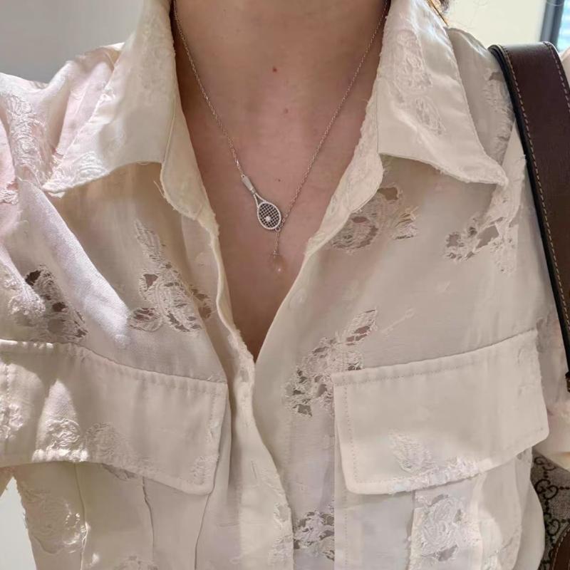 Elegant Badminton Racket Necklace With Crystal Accents Copper Jewelry For Women Gift