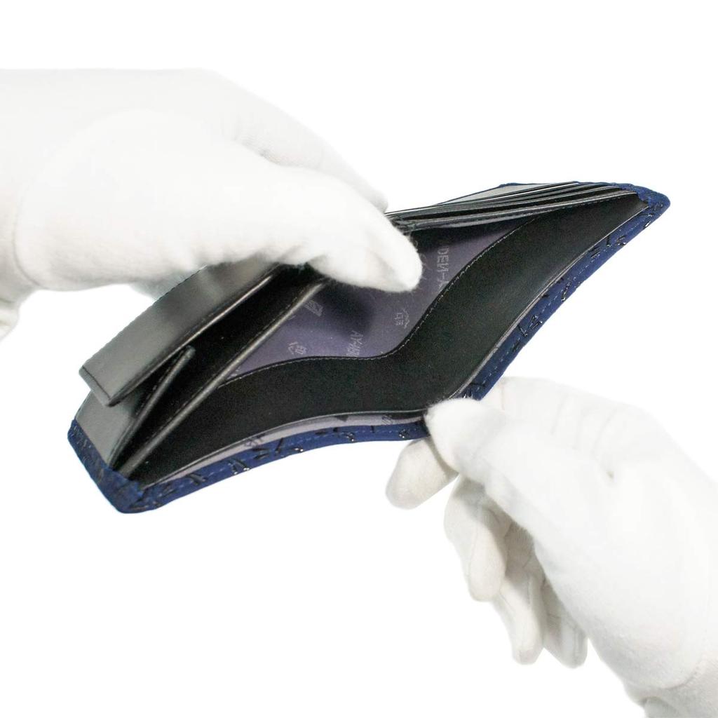 Inden bifold bill compartment box type coin navy blue x black dragonfly pattern [Indenya] wallet, S, purse, deerskin, lacquer, 2008-04-008
