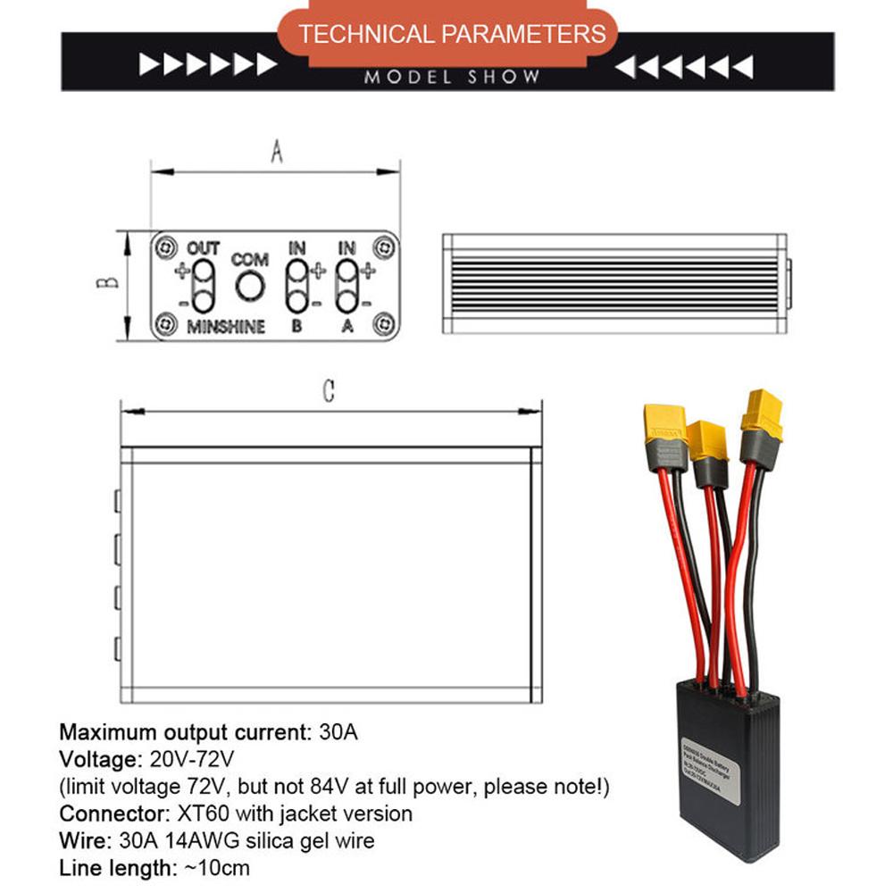 20V‑72V 40A Dual Battery Connector Electric Bike Double Battery Discharge Converter