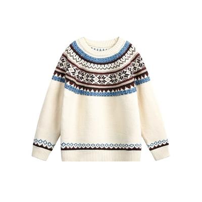 Unisex Cozy Fair Isle Crewneck Sweater Winter Loose Oversized Knit Pullover Teens Adults