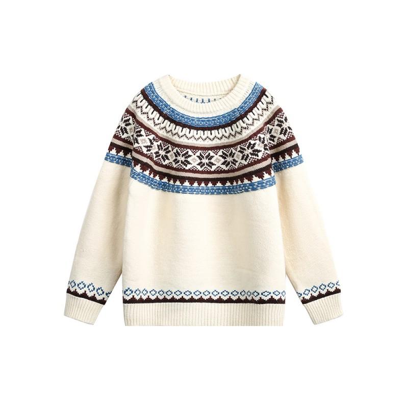 CATTEE American Fair Isle Crewneck Sweater Loose Couple Winter Knit Top Men Women