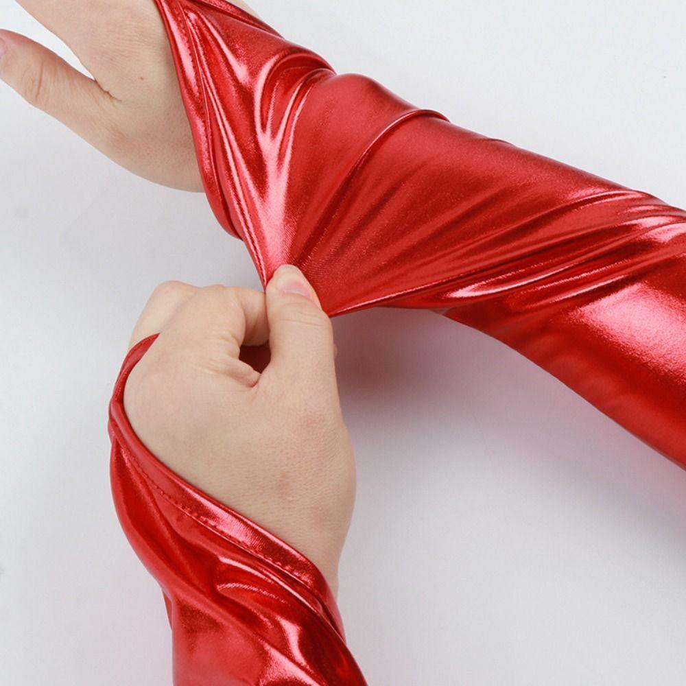Elastic Patent Leather Black Gloves Cloth Women Gloves Fashion Hook Finger Long Gloves Party