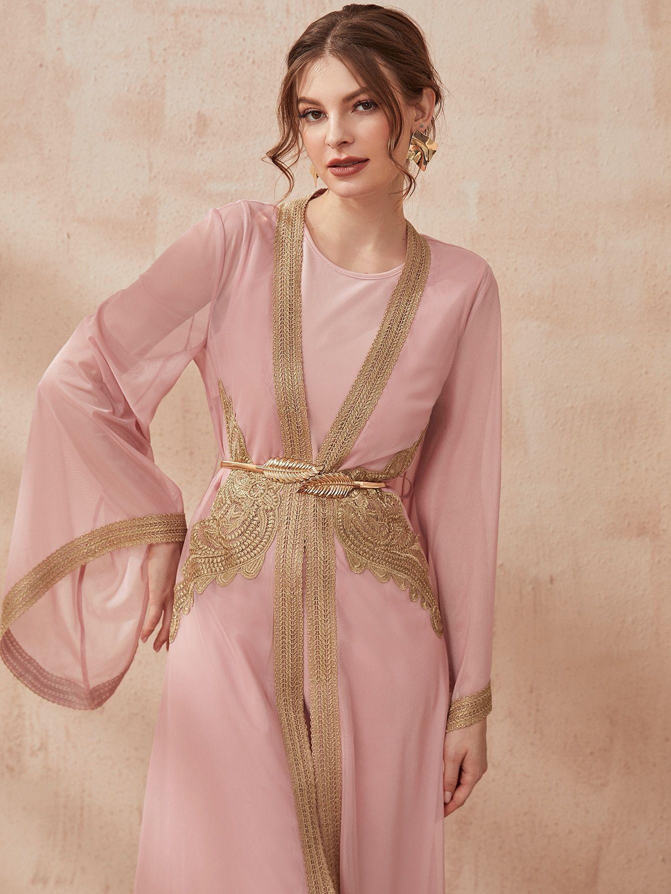 

Мусульманское женское платье абайя из двух частей в ближневосточном стиле с поясом XL розовый