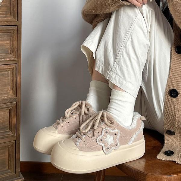 Thick sole simple casual versatile velvet thickened baseplate shoes women's 2025 new autumn and winter warm light sports shoes