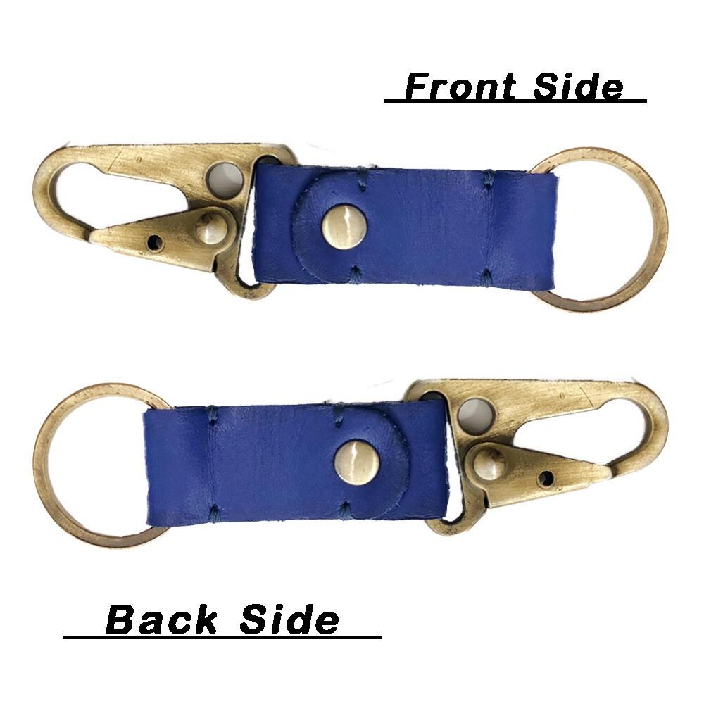 RSINC Full Grain Handmade Leather Keychain | Metal Fittings | Brass Finish Blue B0DSW7LMG3