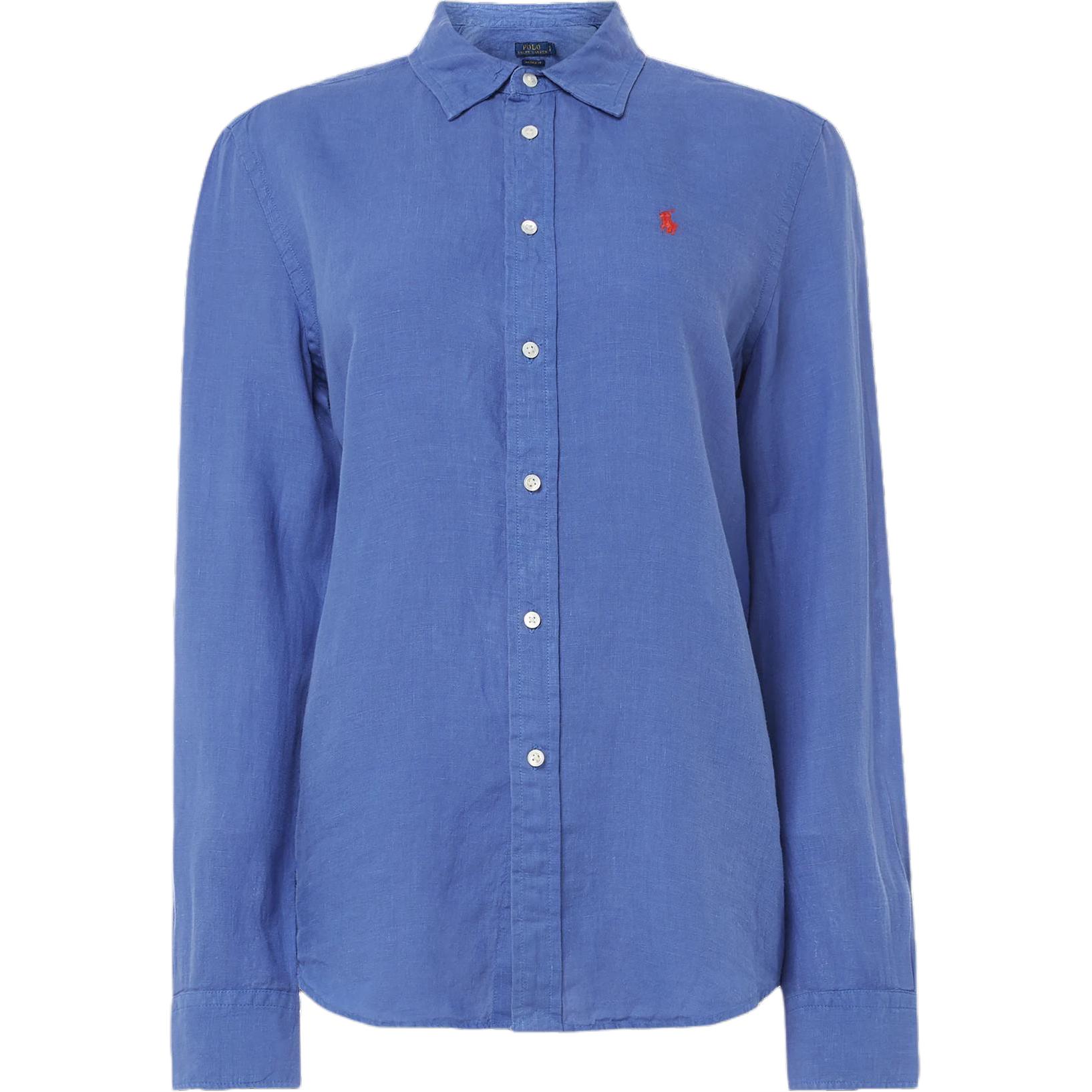 

Polo Ralph Lauren однобортная рубашка поло с вышитым узором пони, свободная, с длинным рукавом, женские рубашки синего цвета 211732637-001 M