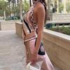 New Beach Print Satin Neck Halter Top Irregular Skirt Two-Piece Set