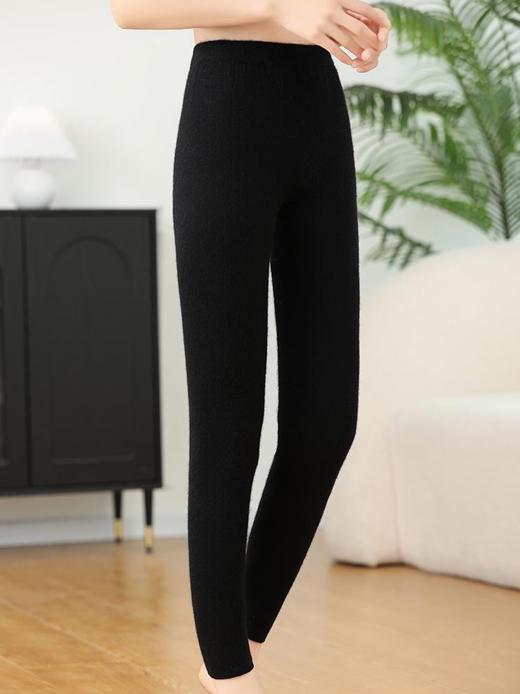 Women's Cashmere Knit Warm Base Layer Pants - Thick, Skin-Friendly, Windproof for Autumn and Winter