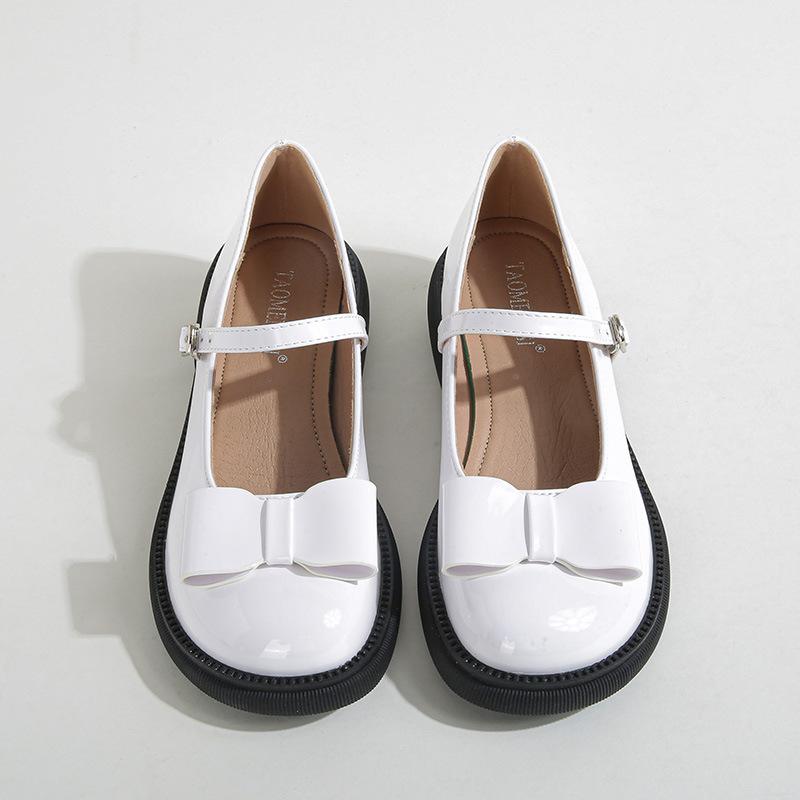 

2025 new women s fashion versatile round head thick heel bow Mary Jane shoes women s shoes large size loafers 43