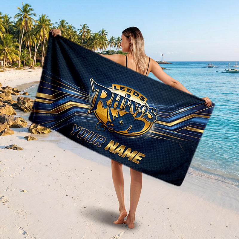 Leeds Rhinos Personalisiertes Namens-Text-Strandtuch, Weiches Saugfähiges Handtuch Strand Pool Reise Persönliches Geschenk