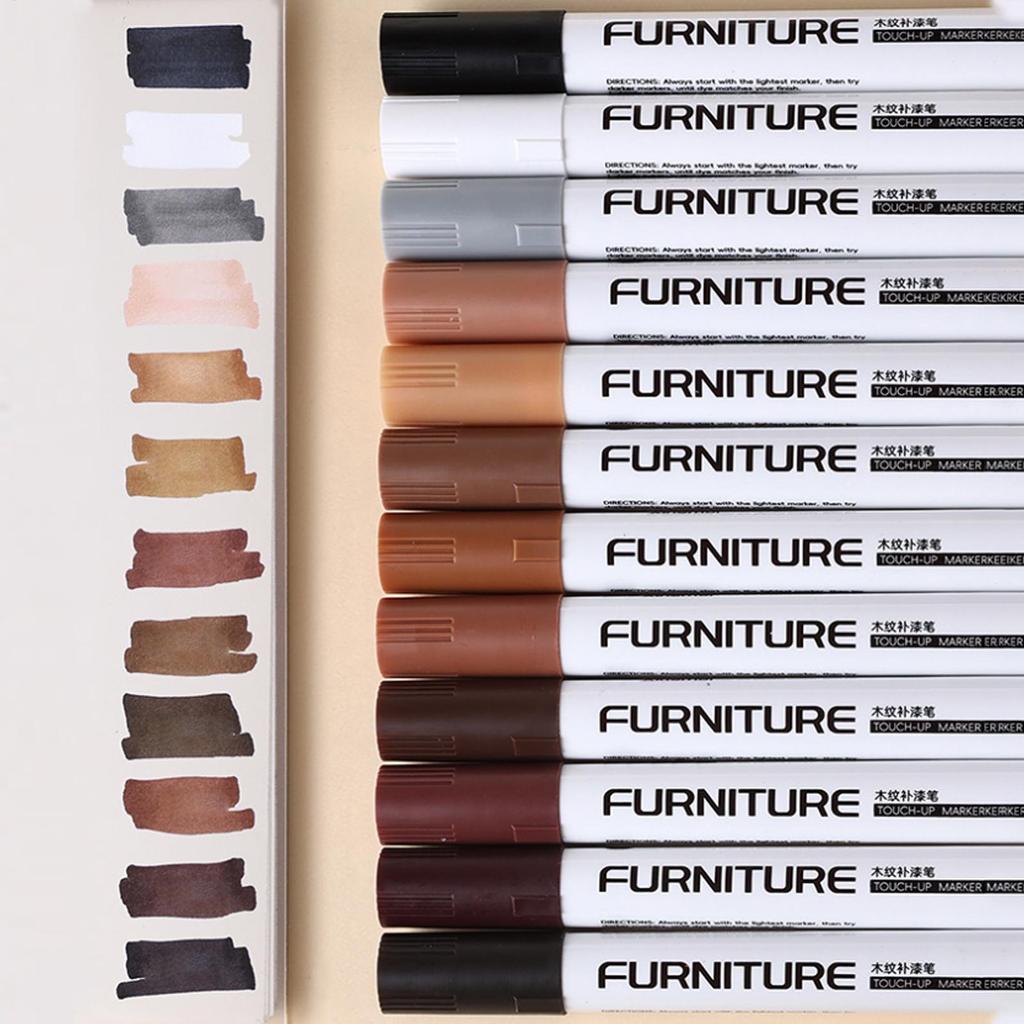 12 Color Furniture Repair Markers Wood Scratch Cover Kit Low Odor Quick Dry Permanently Conceal Scuffs Damage Stains on Woodwork