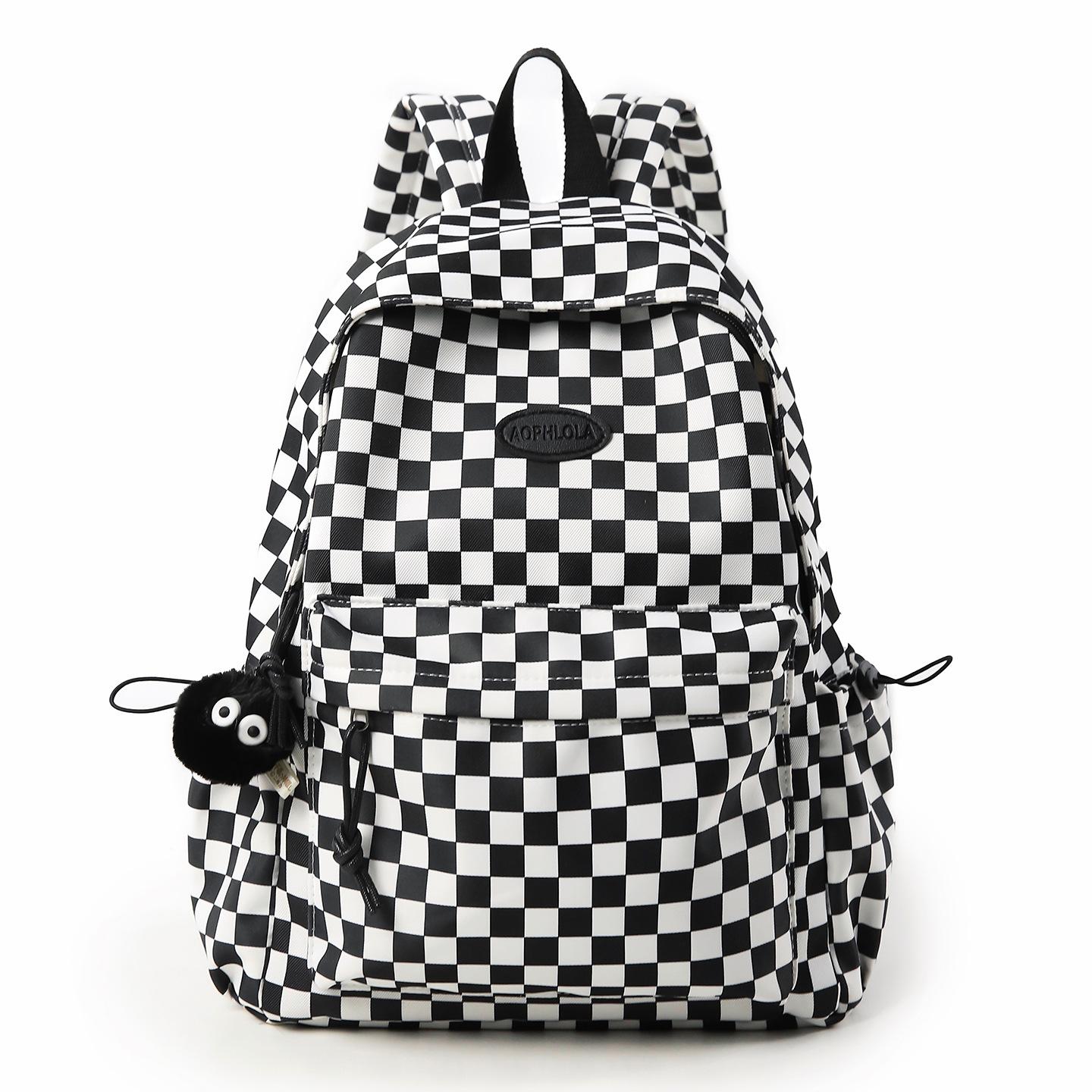 Корейский рюкзак для девушки, для старшеклассников, для посещения занятий, рюкзак большой вместимости для путешествий, модный в клетку with briquette pendant