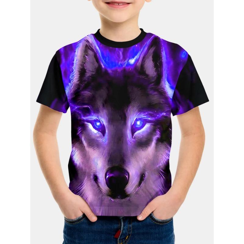 Animal Wolf Pattern 3d Printe Children's Tops Summer Boy's Round Neck Casual Short Sleeve Kids Clothes T Shirt