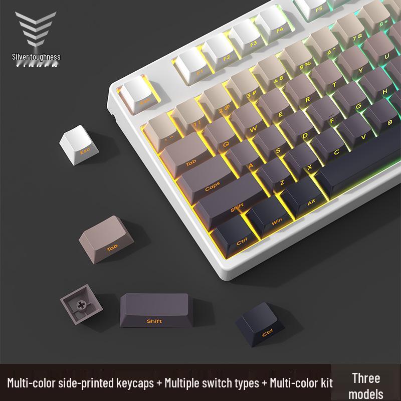 Three-Mode Wireless/Wired Bluetooth Mechanical Keyboard - 87-Key Gradient Side-Engraved Gaming & Office Edition