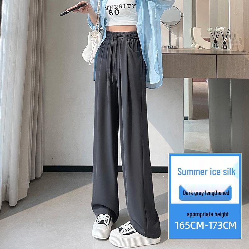 Women's Summer High-Waist Wide-Leg Ice Silk Pants: Lightweight, Sun-Protective, Quick-Dry, Loose, Straight-Leg, and Casual.